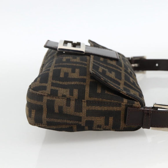 FENDI Zucca Canvas Mamma Baguette Shoulder Bag Brown Black Auth YKZ1097SAV