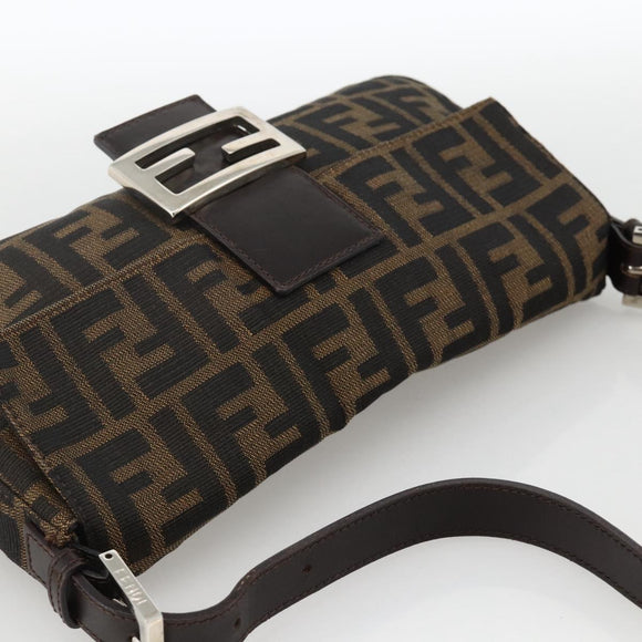 FENDI Zucca Canvas Mamma Baguette Shoulder Bag Brown Black Auth YKZ1097SAV