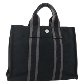 HERMES Fourre Tout PM Hand Bag Canvas Black Silver Auth YKZ1099