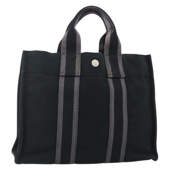 HERMES Fourre Tout PM Hand Bag Canvas Black Silver Auth YKZ1099