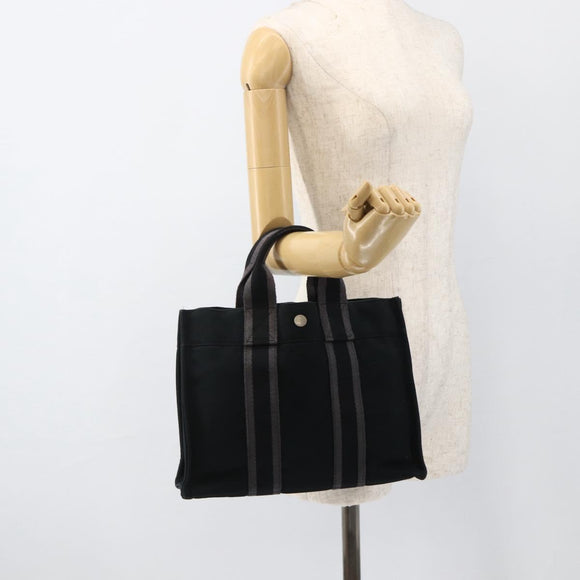 HERMES Fourre Tout PM Hand Bag Canvas Black Silver Auth YKZ1099