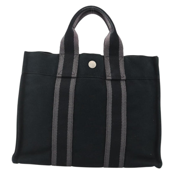 HERMES Fourre Tout PM Hand Bag Canvas Black Silver Auth YKZ1099