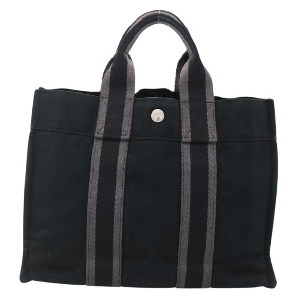 HERMES Fourre Tout PM Hand Bag Canvas Black Silver Auth YKZ1099