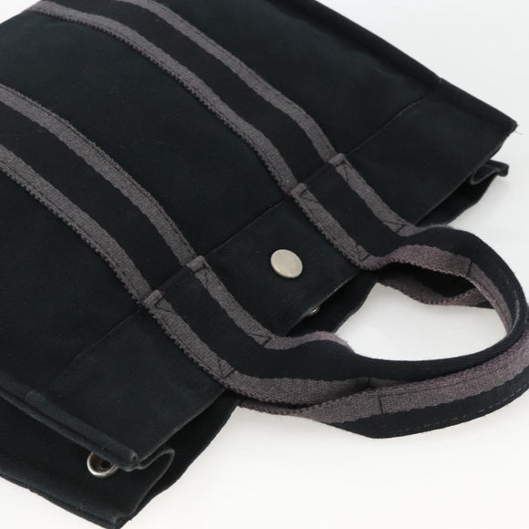 HERMES Fourre Tout PM Hand Bag Canvas Black Silver Auth YKZ1099