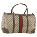 GUCCI GG Supreme Web Sherry Line Boston Bag PVC Beige Gold Red Auth YKZ109A-1