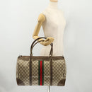GUCCI GG Supreme Web Sherry Line Boston Bag PVC Beige Gold Red Auth YKZ109A-19