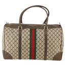 GUCCI GG Supreme Web Sherry Line Boston Bag PVC Beige Gold Red Auth YKZ109A-13