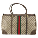 GUCCI GG Supreme Web Sherry Line Boston Bag PVC Beige Gold Red Auth YKZ109A-2