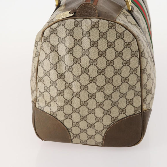 GUCCI GG Supreme Web Sherry Line Boston Bag PVC Beige Gold Red Auth YKZ109A