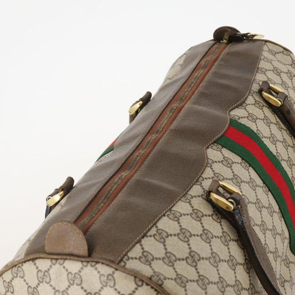 GUCCI GG Supreme Web Sherry Line Boston Bag PVC Beige Gold Red Auth YKZ109A