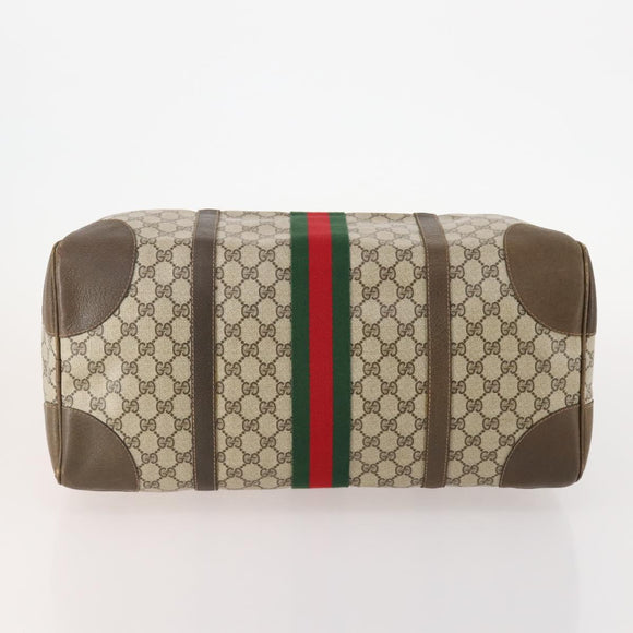 GUCCI GG Supreme Web Sherry Line Boston Bag PVC Beige Gold Red Auth YKZ109A