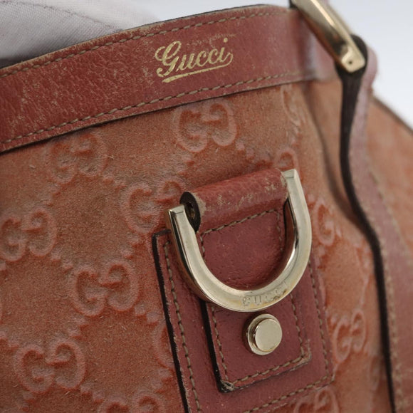 GUCCI GG Canvas Abbey Tote Bag Suede Pink Gold 141472 Auth YKZ110