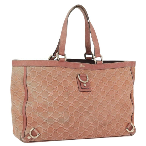 GUCCI GG Canvas Abbey Tote Bag Suede Pink Gold 141472 Auth YKZ110