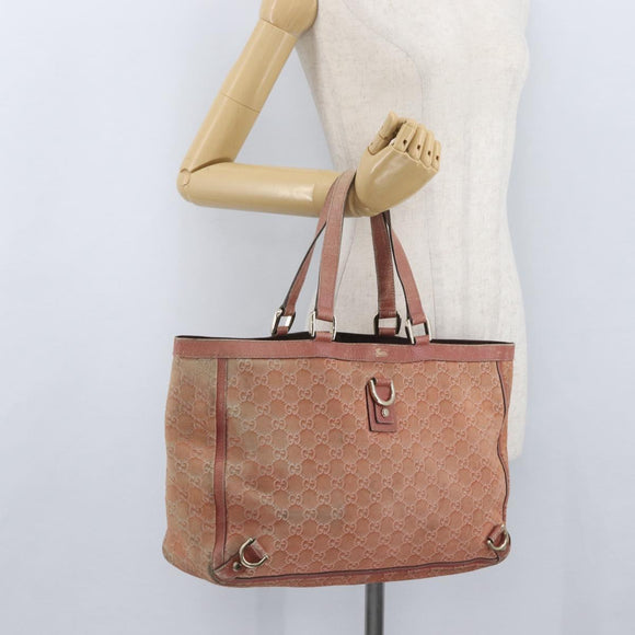 GUCCI GG Canvas Abbey Tote Bag Suede Pink Gold 141472 Auth YKZ110