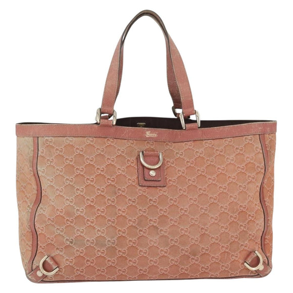 GUCCI GG Canvas Abbey Tote Bag Suede Pink Gold 141472 Auth YKZ110