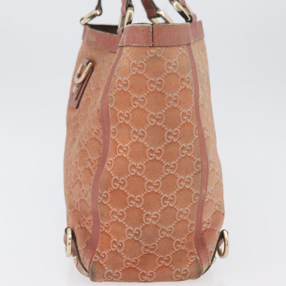 GUCCI GG Canvas Abbey Tote Bag Suede Pink Gold 141472 Auth YKZ110