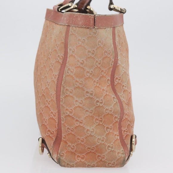GUCCI GG Canvas Abbey Tote Bag Suede Pink Gold 141472 Auth YKZ110