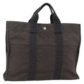 HERMES Her Line MM Hand Bag Canvas Gray Auth YKZ1100