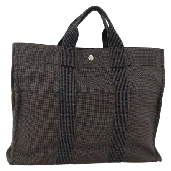 HERMES Her Line MM Hand Bag Canvas Gray Auth YKZ1100