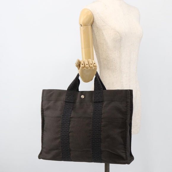 HERMES Her Line MM Hand Bag Canvas Gray Auth YKZ1100
