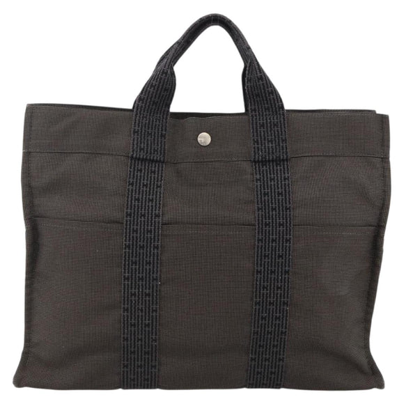 HERMES Her Line MM Hand Bag Canvas Gray Auth YKZ1100