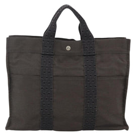 HERMES Her Line MM Hand Bag Canvas Gray Auth YKZ1100 - 0