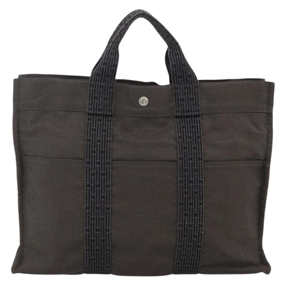 HERMES Her Line MM Hand Bag Canvas Gray Auth YKZ1100