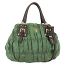 PRADA Hand Bag Nylon 2way Green Gold Auth YKZ1101-1