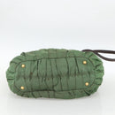 PRADA Hand Bag Nylon 2way Green Gold Auth YKZ1101-5