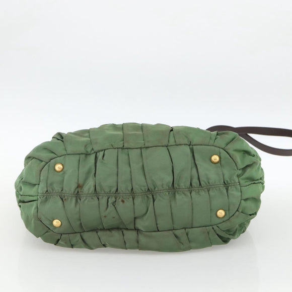 PRADA Hand Bag Nylon 2way Green Gold Auth YKZ1101