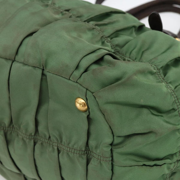 PRADA Hand Bag Nylon 2way Green Gold Auth YKZ1101