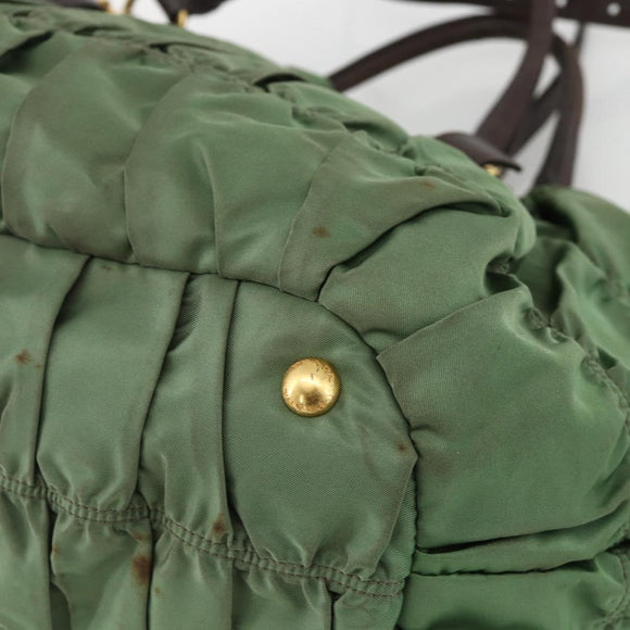 PRADA Hand Bag Nylon 2way Green Gold Auth YKZ1101