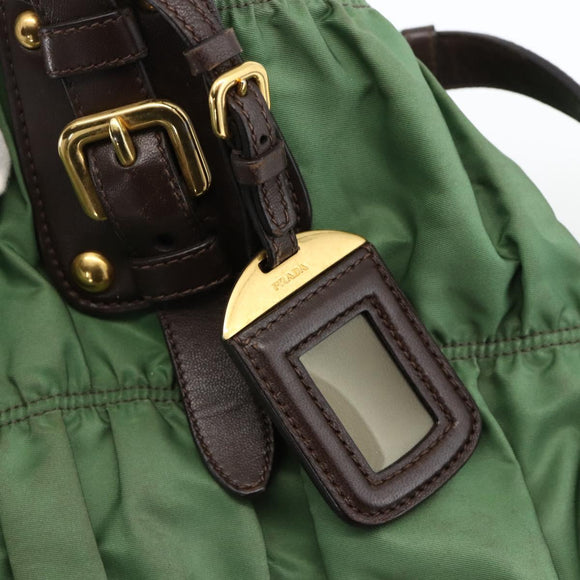 PRADA Hand Bag Nylon 2way Green Gold Auth YKZ1101