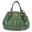PRADA Hand Bag Nylon 2way Green Gold Auth YKZ1101-13