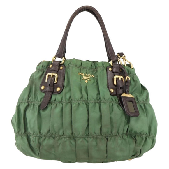 PRADA Hand Bag Nylon 2way Green Gold Auth YKZ1101