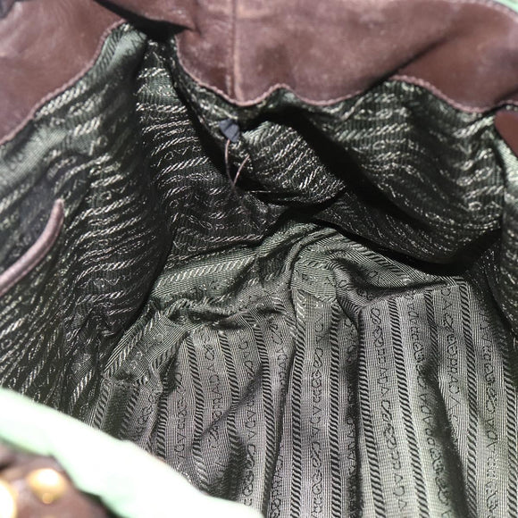 PRADA Hand Bag Nylon 2way Green Gold Auth YKZ1101