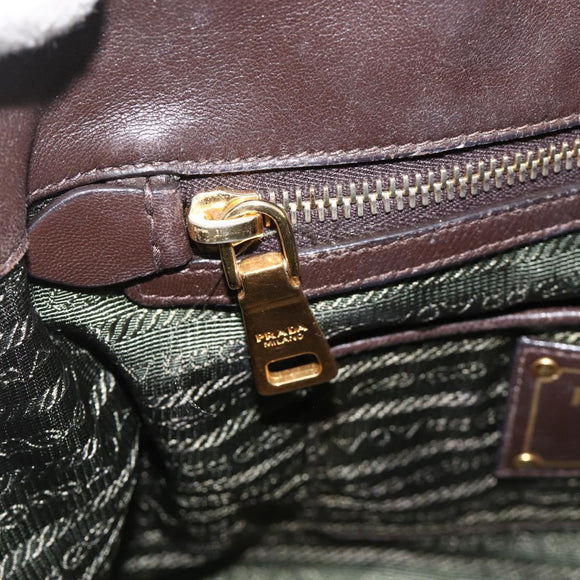 PRADA Hand Bag Nylon 2way Green Gold Auth YKZ1101