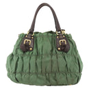 PRADA Hand Bag Nylon 2way Green Gold Auth YKZ1101-2