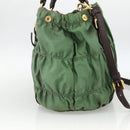 PRADA Hand Bag Nylon 2way Green Gold Auth YKZ1101-3