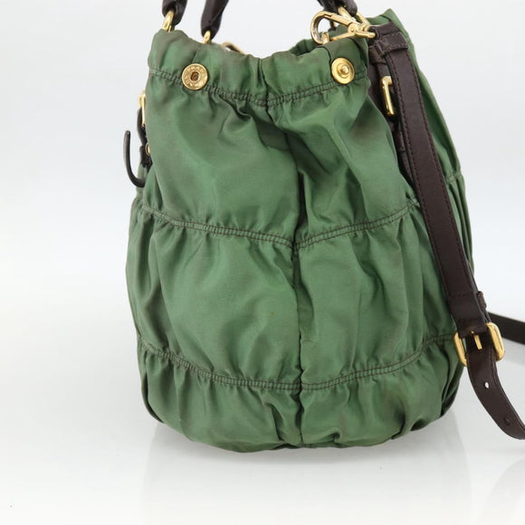 PRADA Hand Bag Nylon 2way Green Gold Auth YKZ1101