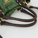 PRADA Hand Bag Nylon 2way Green Gold Auth YKZ1101-7