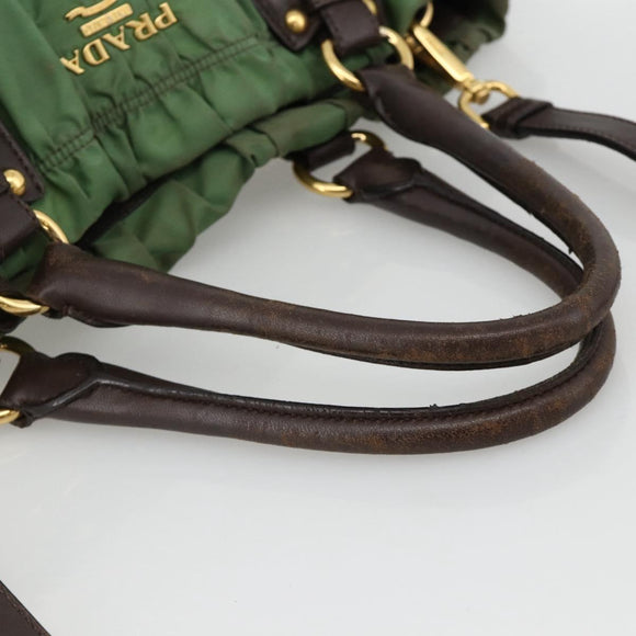 PRADA Hand Bag Nylon 2way Green Gold Auth YKZ1101