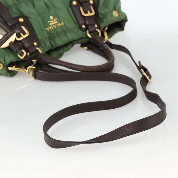 PRADA Hand Bag Nylon 2way Green Gold Auth YKZ1101