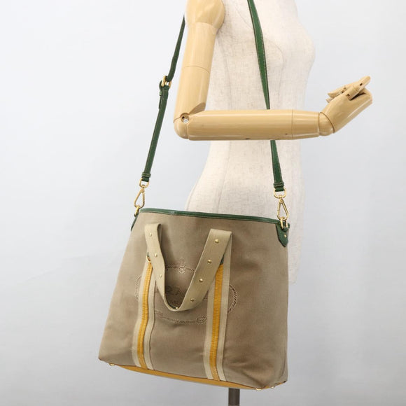 PRADA Tote Bag Canvas 2way Beige Gold Auth YKZ1102