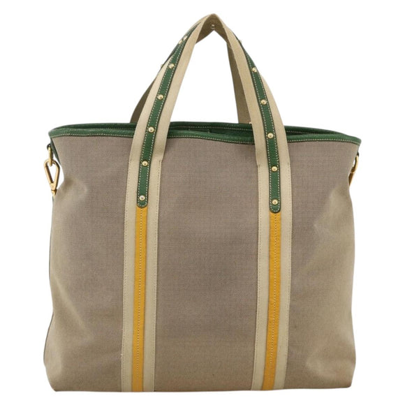 PRADA Tote Bag Canvas 2way Beige Gold Auth YKZ1102