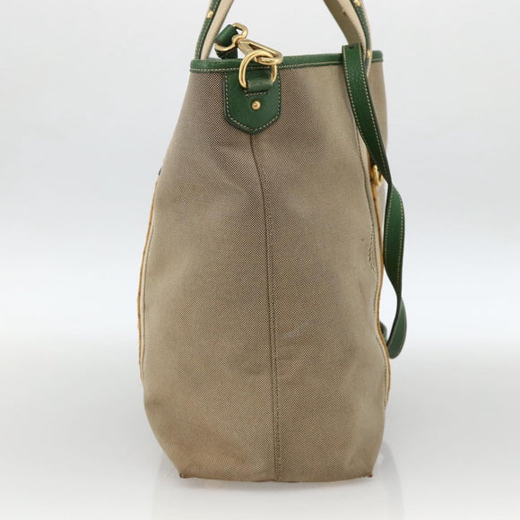 PRADA Tote Bag Canvas 2way Beige Gold Auth YKZ1102