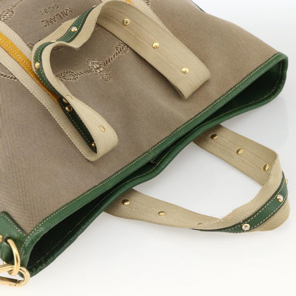PRADA Tote Bag Canvas 2way Beige Gold Auth YKZ1102