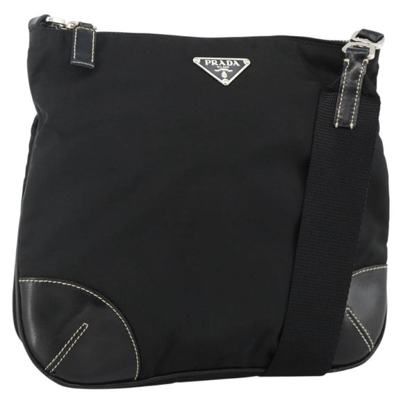 PRADA Shoulder Bag Nylon Black Silver Auth YKZ1103