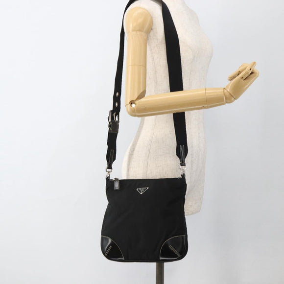 PRADA Shoulder Bag Nylon Black Silver Auth YKZ1103