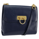 Salvatore Ferragamo Gancini Shoulder Bag Leather Navy Gold Auth YKZ1104-1